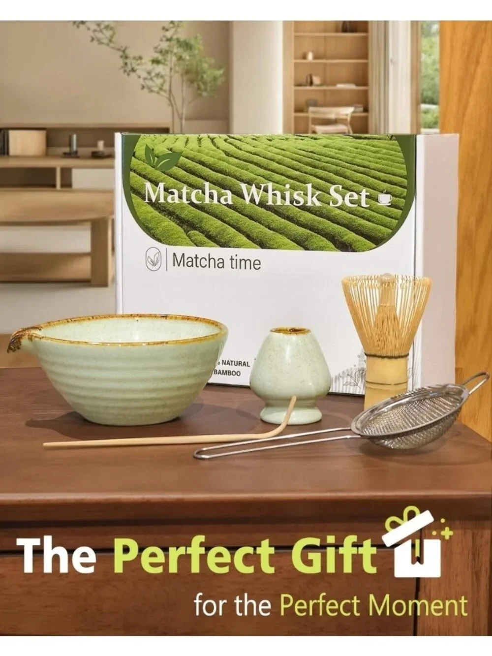 VAIHENG Matcha Whisk Set W/ Handmade Ceramic Bowl And Bamboo Whisks Scoop Sifter